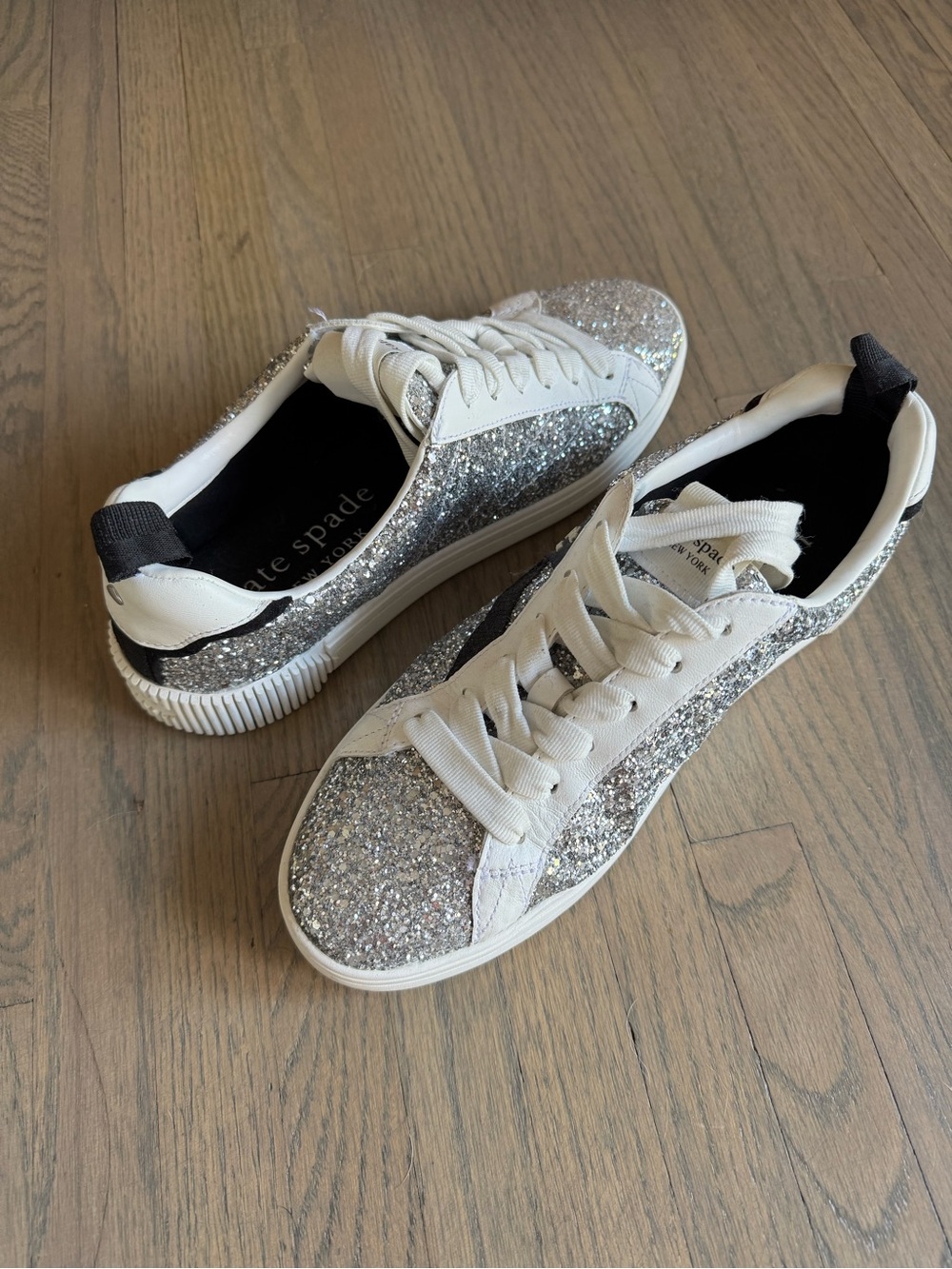 kate spade Silver Glitter Lace-Up Sneakers